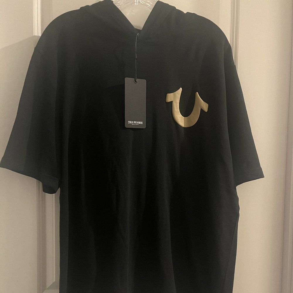 NEW with TAGS TRUE RELIGION MENS LIGHTWEIGHT HOODIE SHORT SLEEVE BLACK SIZE XL